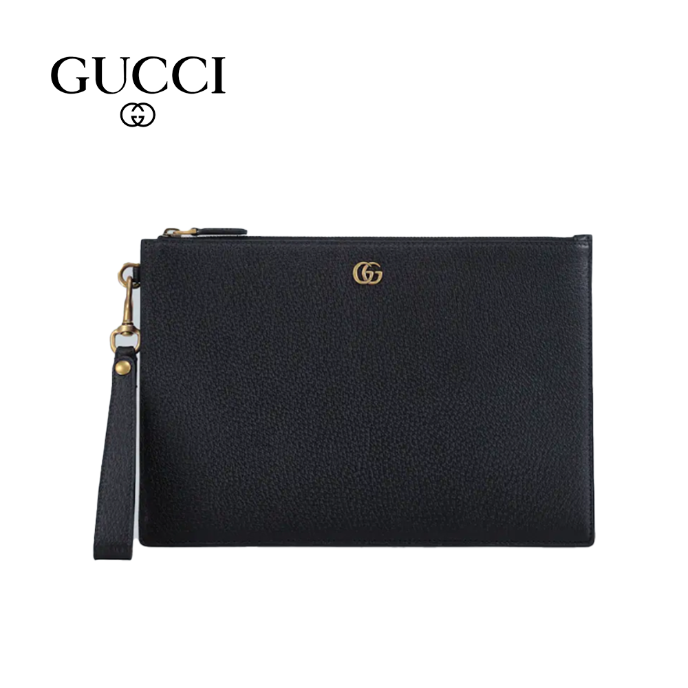 [GUCCI] GG 마몽 레더 파우치 블랙 레더